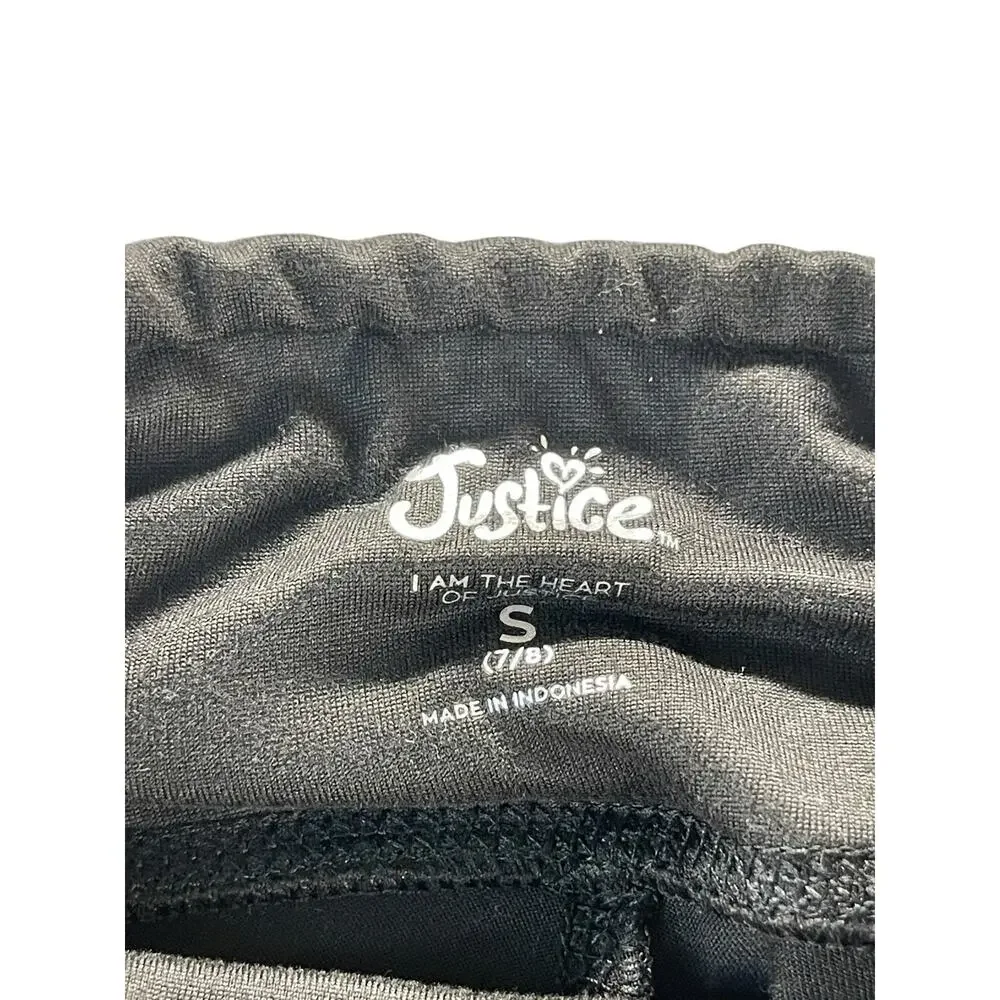 Justice Sports Black Rainbow Striped Athletic Leggings Youth Size Small